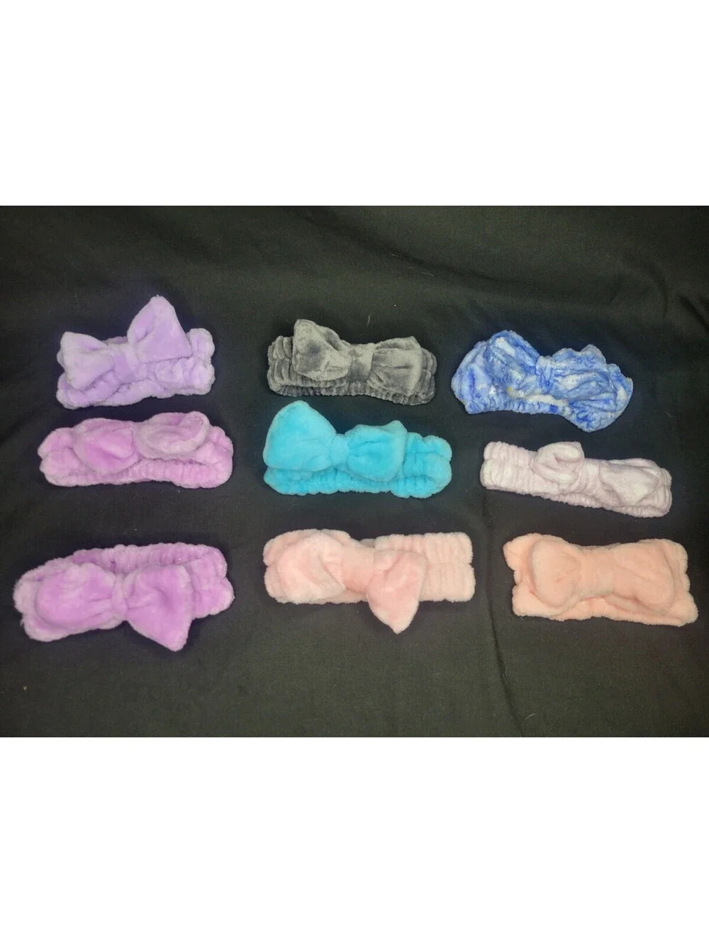 Lot of 9 Assorted Makeup Headband Soft Plush Pink Black Lavender Blue
